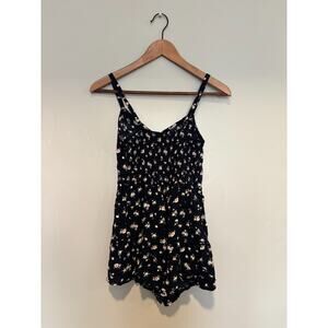 Y2K Hollister Junior Womens Romper Size XS Cottagecore Black Floral Boho 90s